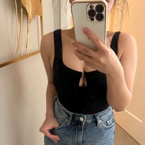 Abercrombie & Fitch, Ponte Notch-Neck Bodysuit, BLACK XS, NEW WITH TAG